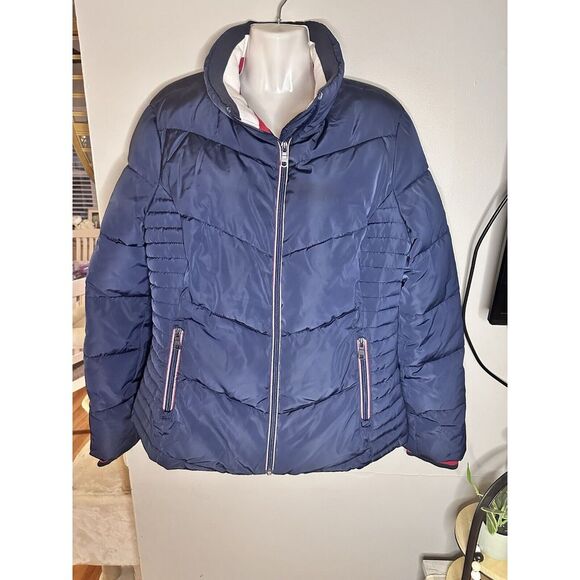 EUC‎ Tommy Hilfiger Women's Large Navy Blue Full Zip Cozy Puffer Coat - Picture 1 of 7